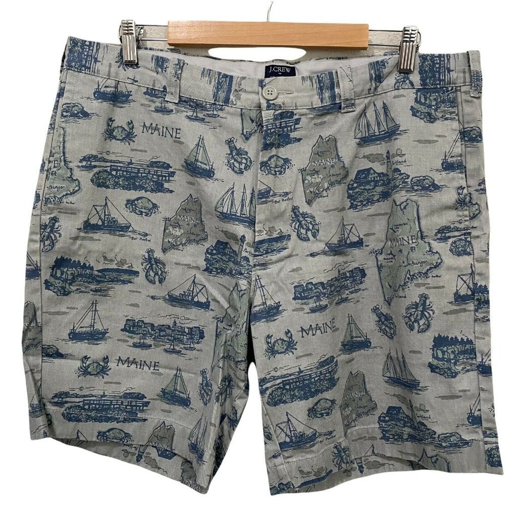 J.CREW 38 x 9" Gray All Over Maine Gramercy Chino Shorts Nautical